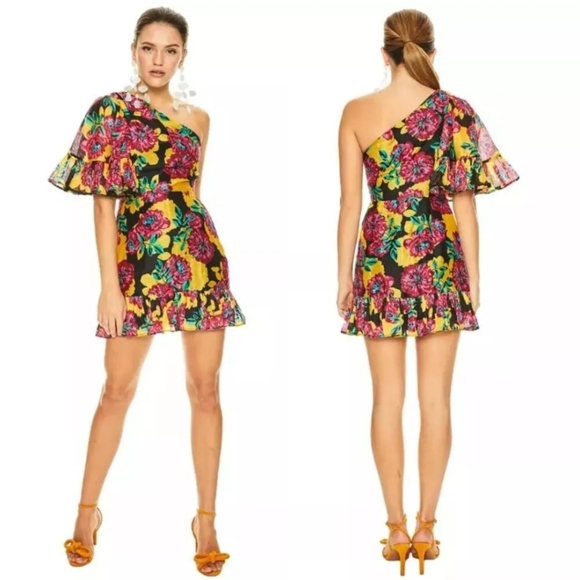 La Maison Talulah Barcelona Bloom Floral One Sleeve Mini Dress Silk Blen… - Picture 3 of 12